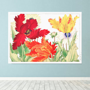 Vintage-Blumen-Papageien-Tulpe japanische Kunst Leinwanddruck