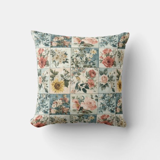 Vintage Blumen-Patchwork-Design Kissen (Vorderseite)