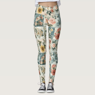 Vintage Blumen-Patchwork-Design Leggings