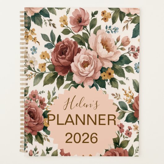 Vintage-Blumen Personalisierter Planer (Vorderseite)