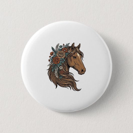Vintage-Blumen-Pferdekopf-Vektordesign_1 Button (Vorderseite)