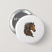 Vintage-Blumen-Pferdekopf-Vektordesign_1 Button (Vorne & Hinten)
