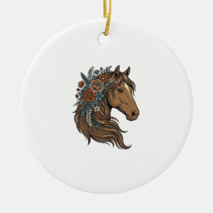 Vintage-Blumen-Pferdekopf-Vektordesign_1 Keramik Ornament