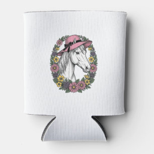 Vintage-Blumen-Pferdeporträt-Vektor-Kunst-Design Dosenkühler