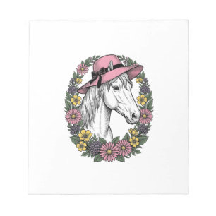Vintage-Blumen-Pferdeporträt-Vektor-Kunst-Design Notizblock