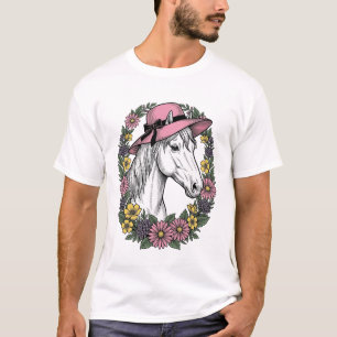 Vintage-Blumen-Pferdeporträt-Vektor-Kunst-Design T-Shirt