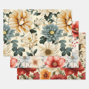 Vintage Blumen Pfingstrose Gänseblümchen Botanical Geschenkpapier Set