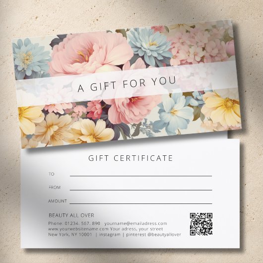 Vintage-Blumen-QR-Code-Geschäfts-Geschenkgutschein