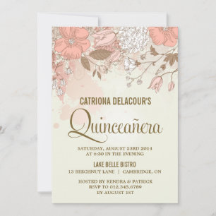 Vintage-Blumen-Quinceañera-Einladung Einladung