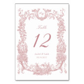 Vintage Blumen-Rahmen-Reben Blush Toile Hochzeit Tischnummer (Rückseite)