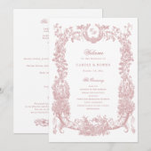 Vintage Blumen-Rahmen-Reben Toile Blush Hochzeit Programm (Vorne/Hinten)