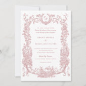 Vintage Blumen-Rahmen Vine Toile Rosa Hochzeit Einladung (Vorderseite)