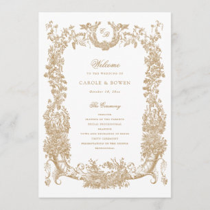 Vintage Blumen Rahmen Wein Toile Gold Hochzeit Programm