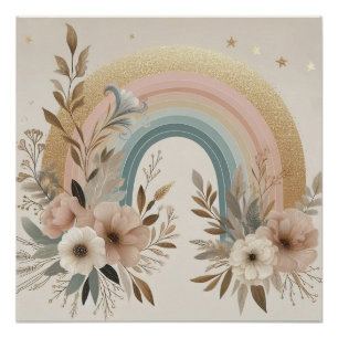 Vintage-Blumen-Regenbogen-Clipart – Pastell- und N Poster