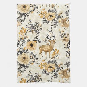 Vintage-Blumen-Rehkitz-Muster Geschirrtuch