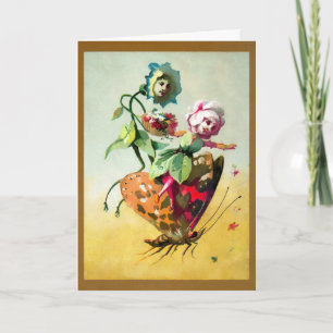 Vintage-Blumen reiten auf einem Schmetterling anpa Feiertagskarte