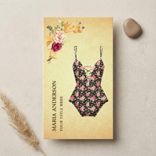 Vintage-Blumen-Retro-Bikinioberteil Schwimmanzug S Visitenkarte