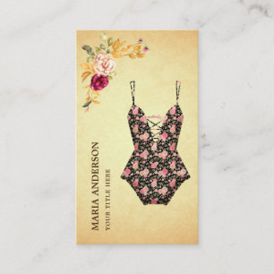 Vintage-Blumen-Retro-Bikinioberteil Schwimmanzug S Visitenkarte