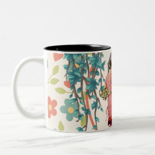 Vintage-Blumen-Retro-Frauen kostümierbar Zwei-Tön Zweifarbige Tasse