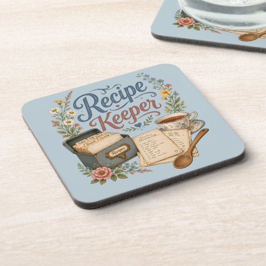 Vintage-Blumen-Rezeptbehälter Cottagecore Getränkeuntersetzer (Linke Seite)