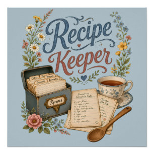 Vintage-Blumen-Rezeptbehälter Cottagecore Poster