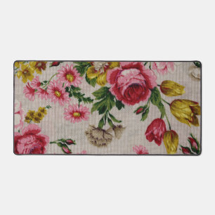 Vintage Blumen, rosa gelbe Blumen auf beige Schreibtischunterlage