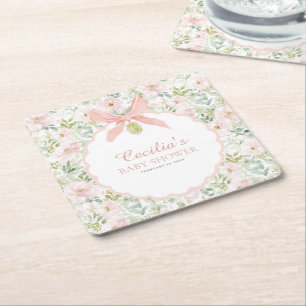 Vintage Blumen-Rosafarbene Schleifen Mädchen-Baby- Rechteckiger Pappuntersetzer
