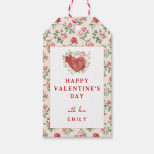 Vintage-Blumen-Rosen Frohe Valentinstag-Etiketten Geschenkanhänger