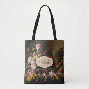 Vintage-Blumen-Rosen-Kunst-Monogramm & Name Tasche