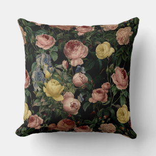 Vintage-Blumen-Rosen- und Iris-Muster-Dunkle Träum Kissen