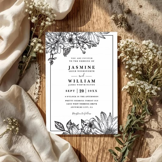 Vintage Blumen Rustikale Elegante QR-Code-Hochzeit Einladung