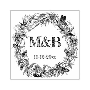 Vintage-Blumen-Rustikaler-Kranz-Monogramm-Hochzeit Gummistempel