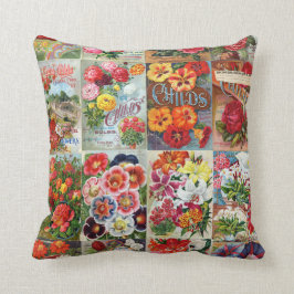Vintage Blumen-Samen-Paket-Garten-Collage Kissen