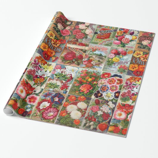 Vintage-Blumen-Samenpackungs-Collage-Geschenkverpa Geschenkpapier (Ungerollt)