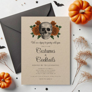 Vintage-Blumen-Schädel-Kostüme & Cocktail-Hallowee Einladung
