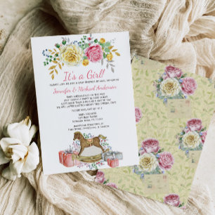 Vintage-Blumen-Schaukelpferd-Baby-Shower-per-Post Einladung