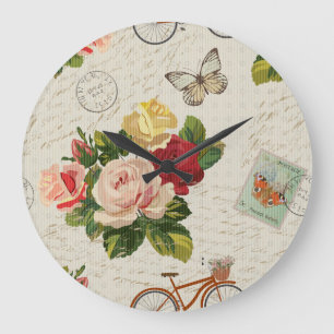 Vintage Blumen, Schmetterling Eleganz Große Wanduhr