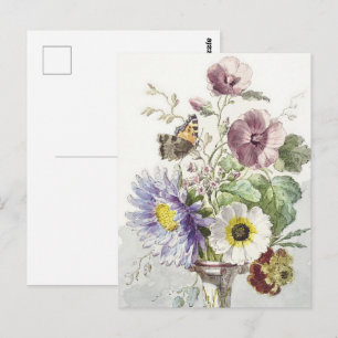 Vintage-Blumen-Schmetterlings-Kunst von William va Postkarte