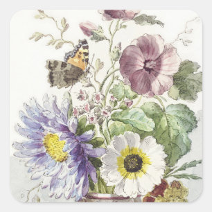 Vintage-Blumen-Schmetterlings-Kunst von William va Quadratischer Aufkleber