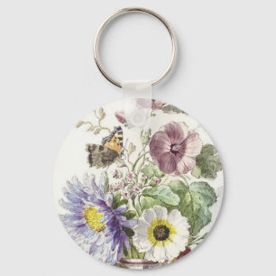 Vintage-Blumen-Schmetterlings-Kunst von William va Schlüsselanhänger