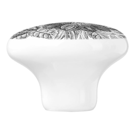 Vintage Blumen-Schwarz-weißer Druck Keramikknauf (Seitenansicht)