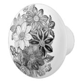 Vintage Blumen-Schwarz-weißer Druck Keramikknauf (Rechts)