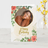 Vintage-Blumen-Script-Kreis-Foto-Geburtstag Karte (Gelbe Blume)