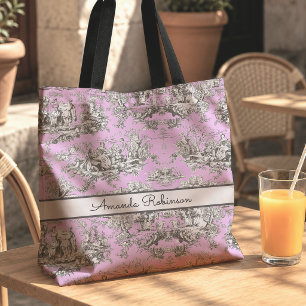 Vintage Blumen-See-Rosa-Toile-de-Jouy-Monogramm Tasche
