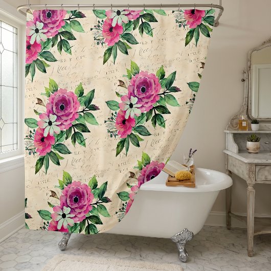 Vintage Blumen Shabby Chic Duschvorhang
