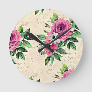 Vintage Blumen Shabby Chic Runde Wanduhr