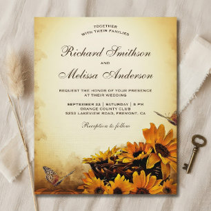 Vintage-Blumen-Sonnenblumen-Hochzeitseinladung zum