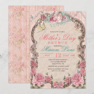 Vintage-Blumen-Sonntagsbrunch-Einladung zum Mutter Einladung