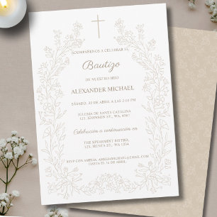 Vintage-Blumen-spanische-christliche-Taufe Bautizo Einladung