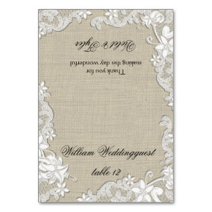 Vintage-Blumen-Spitzen-Design-Sitzkarte Tischnummer